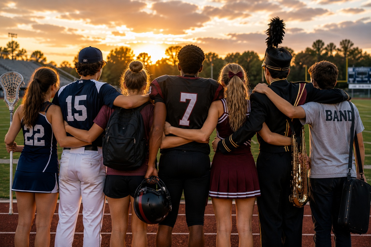 Students in a team huddle