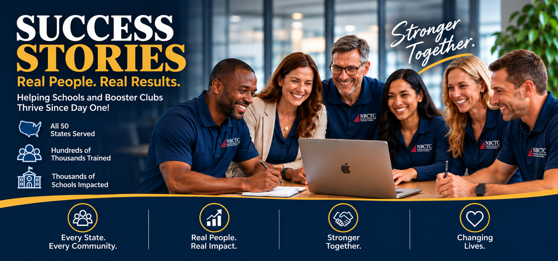 Success Stories. Real People. Real Results. Helping schools and booster clubs thrive since day one. All 50 states served. Hundreds of thousands trained. Thousands of schools impacted. Every state, every community. Real people, real impact. Stronger together. Changing lives.